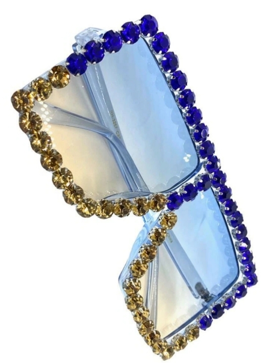 Accessories - Unisex Blue Crystal-Trim Oversized Square Sunglasses